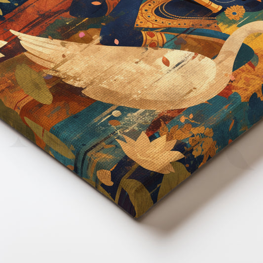 Krishna’s Swan Serenade Canvas Artwork for Pooja Room or Meditation Corner