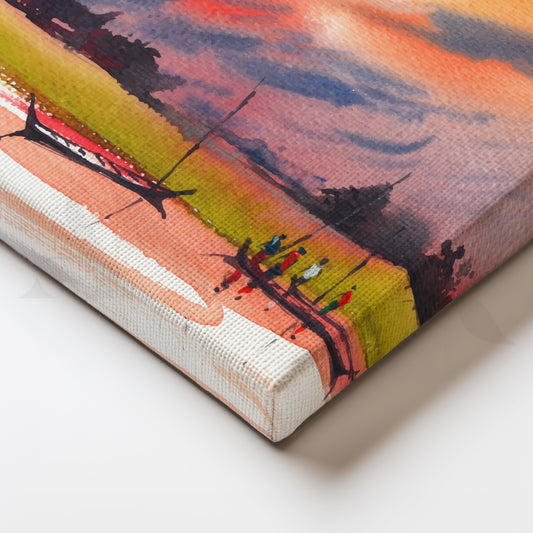 Crimson Sunset River Canvas Artwork for Living Room or Office