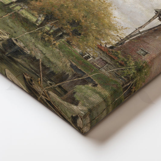 Riverside Windmill Landscape Canvas Painting