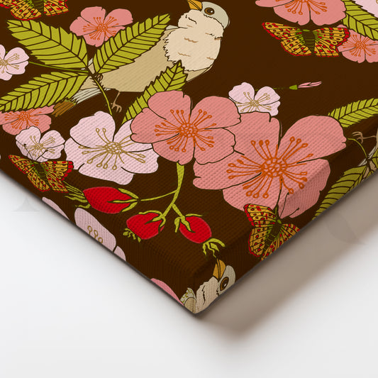 Tropical Birds and Blossoms Canvas Artwork for Bedroom