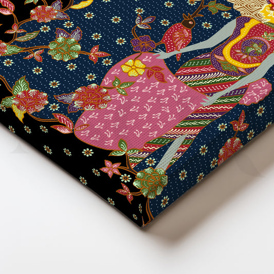 Batik Woman in Bloom Canvas Artwork for Living Room