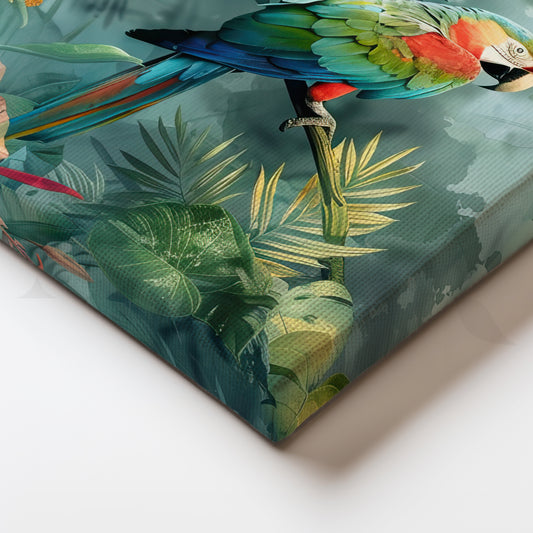 Tropical Parrot Conversation Canvas Artwork for Living Room or Balcony Wall