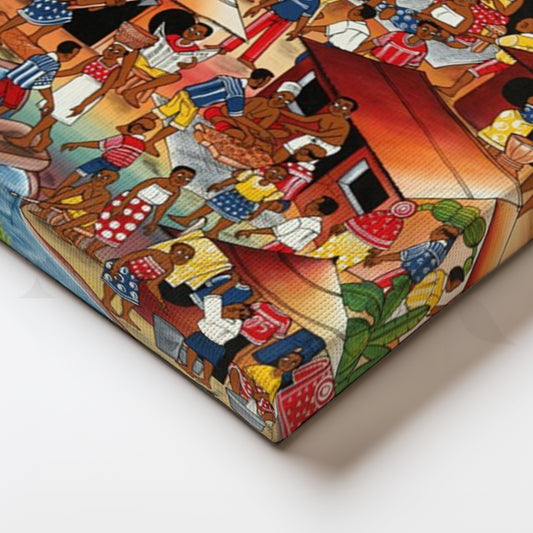 Vibrant African Village Market Canvas Artwork