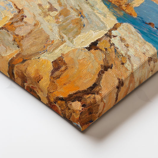 Golden Shoreline Vista Canvas Painting for Dining or Guest Area