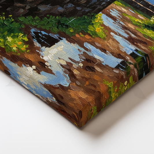 Majestic Mountain Fort Canvas Painting – Scenic Pathway Wall Art for Home Decor