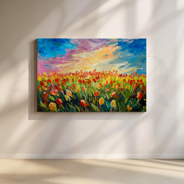 Vibrant Tulip Field Canvas Artwork