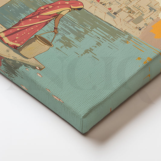 Morning by the Ghats Canvas Artwork for Entryway