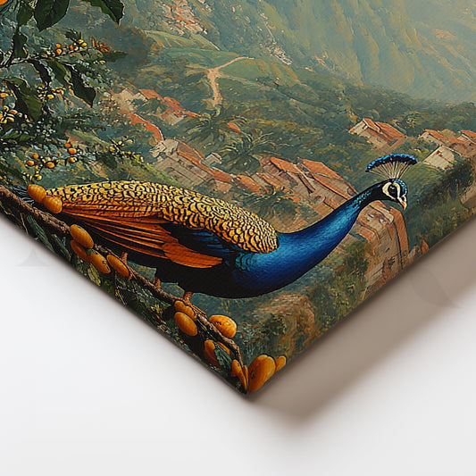 Hillside Orchard Peacock Canvas Artwork for Living Room Wall Decor