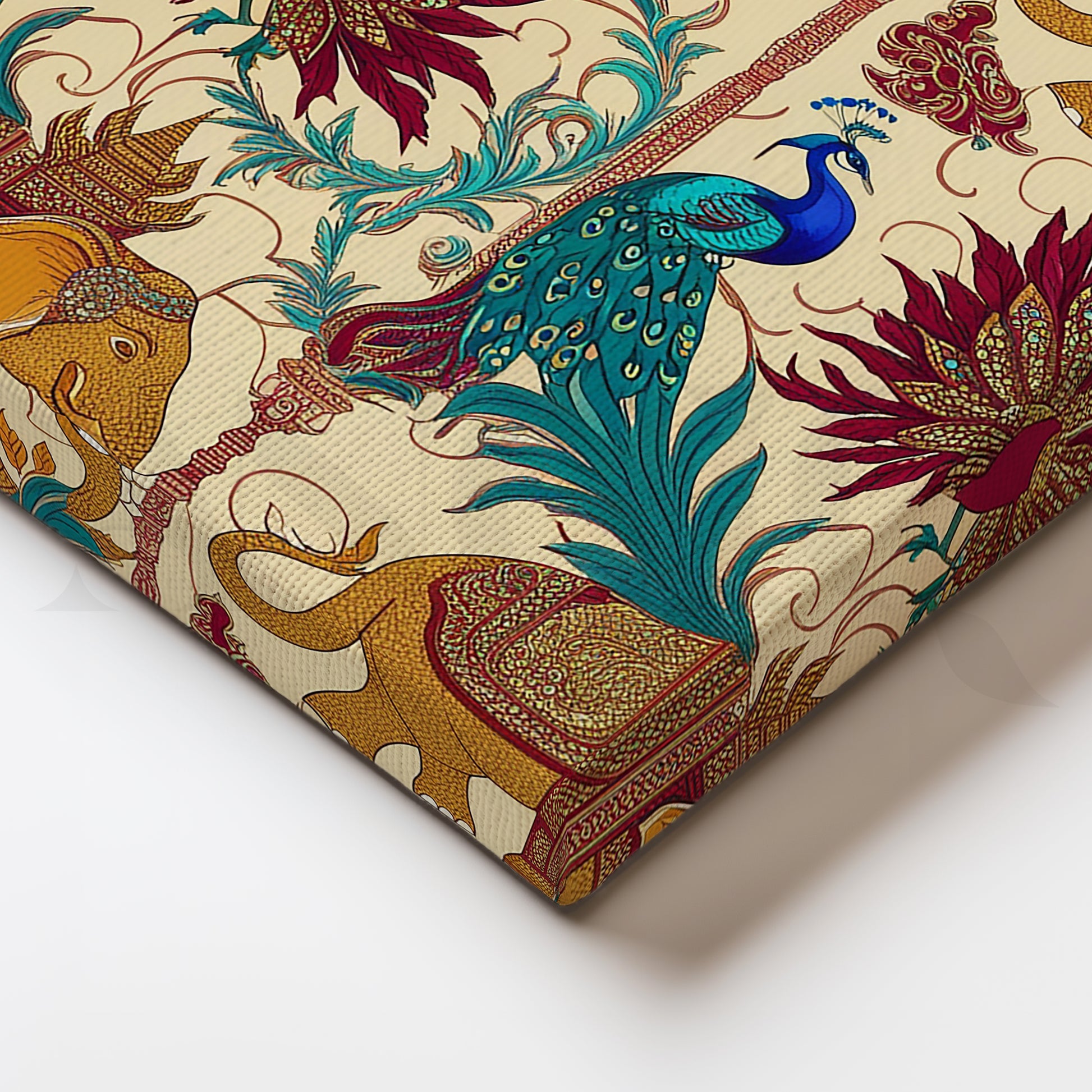 Elephant & Peacock Harmony Canvas Artwork for Kitchen/Dining Area
