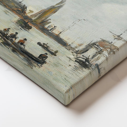 Harbor Calm with Boats Canvas Painting for Neutral Interiors