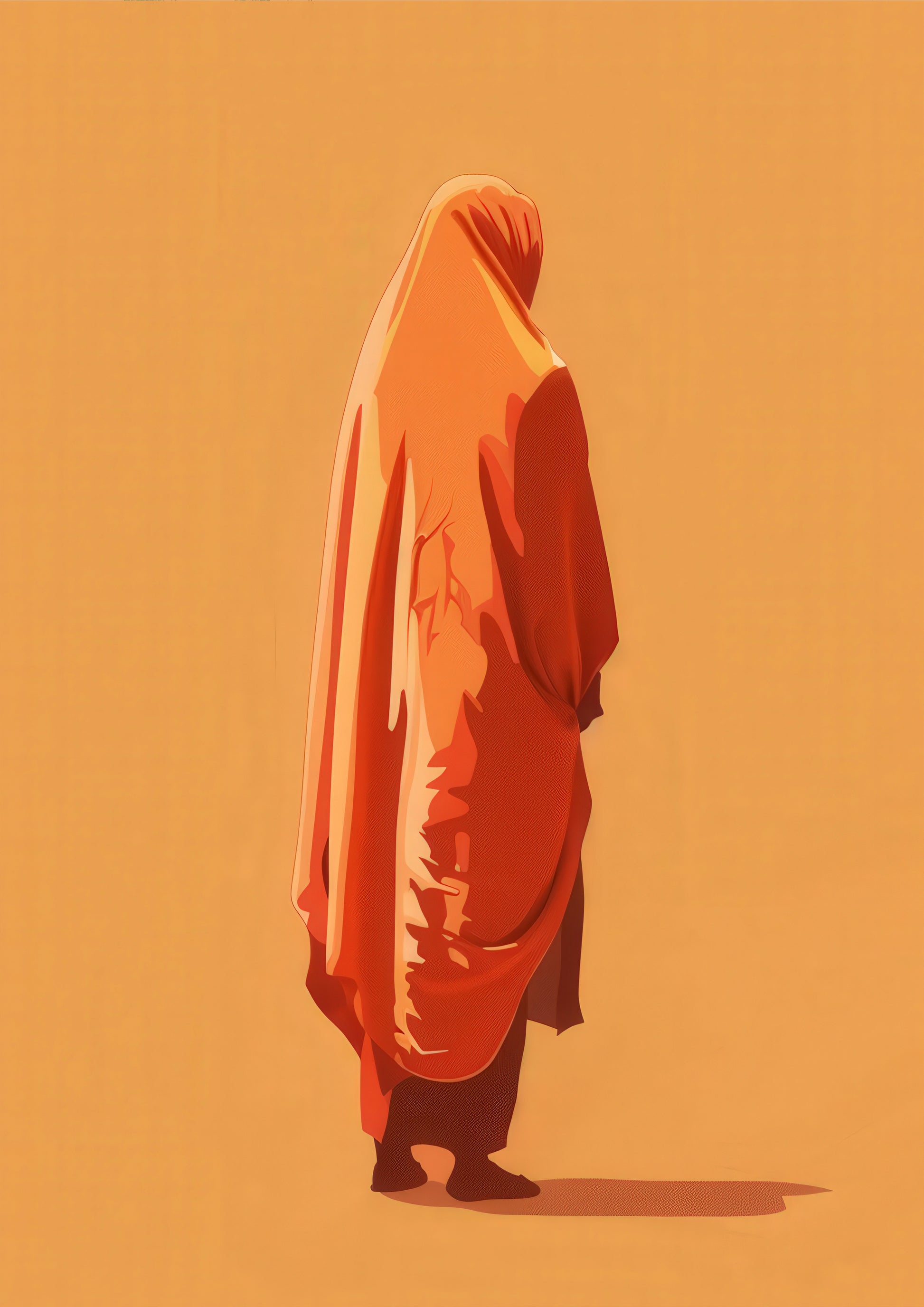 solitary figure wall poster draped in orange cloth anciq