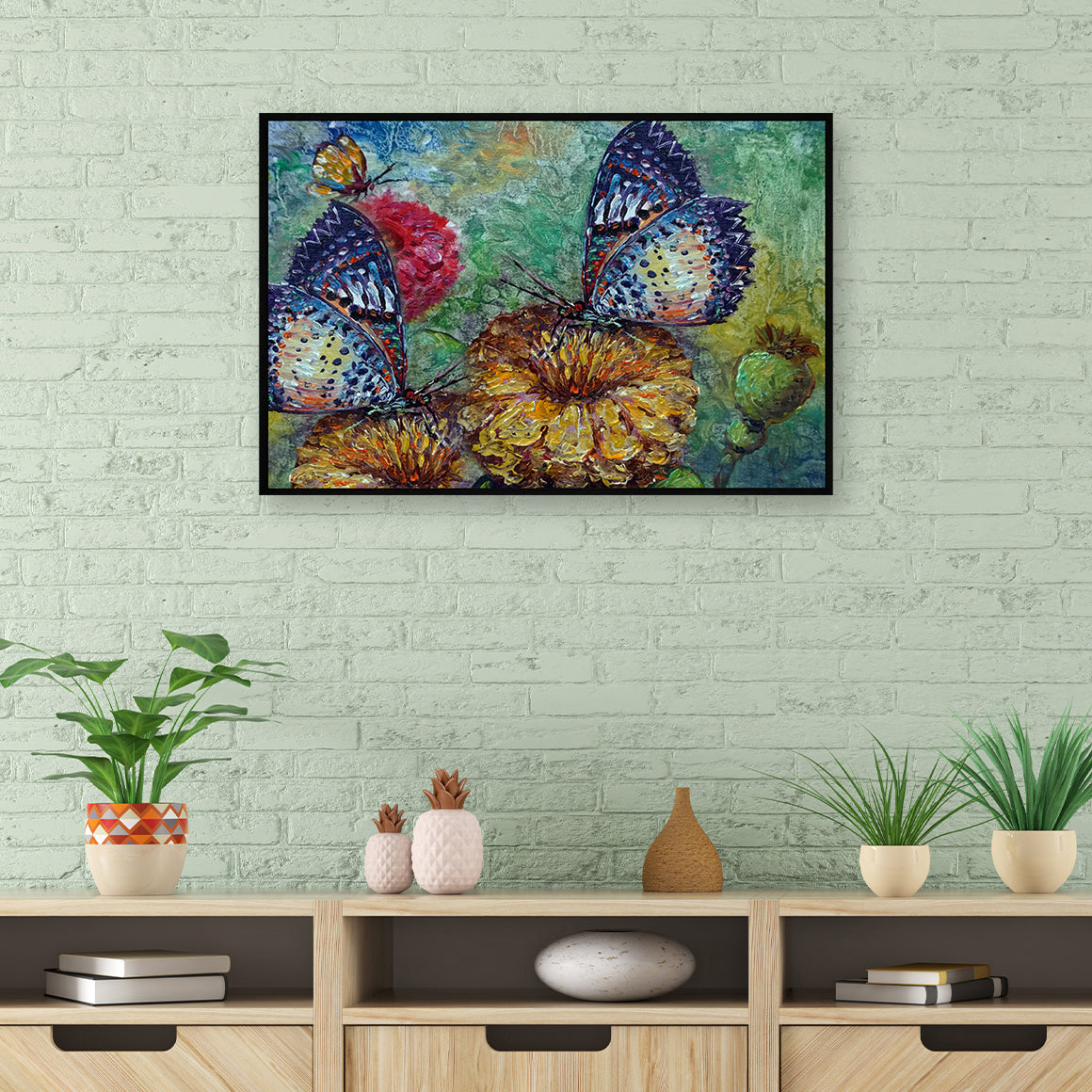 Two colorful butterflies rest on a vibrant yellow flower.