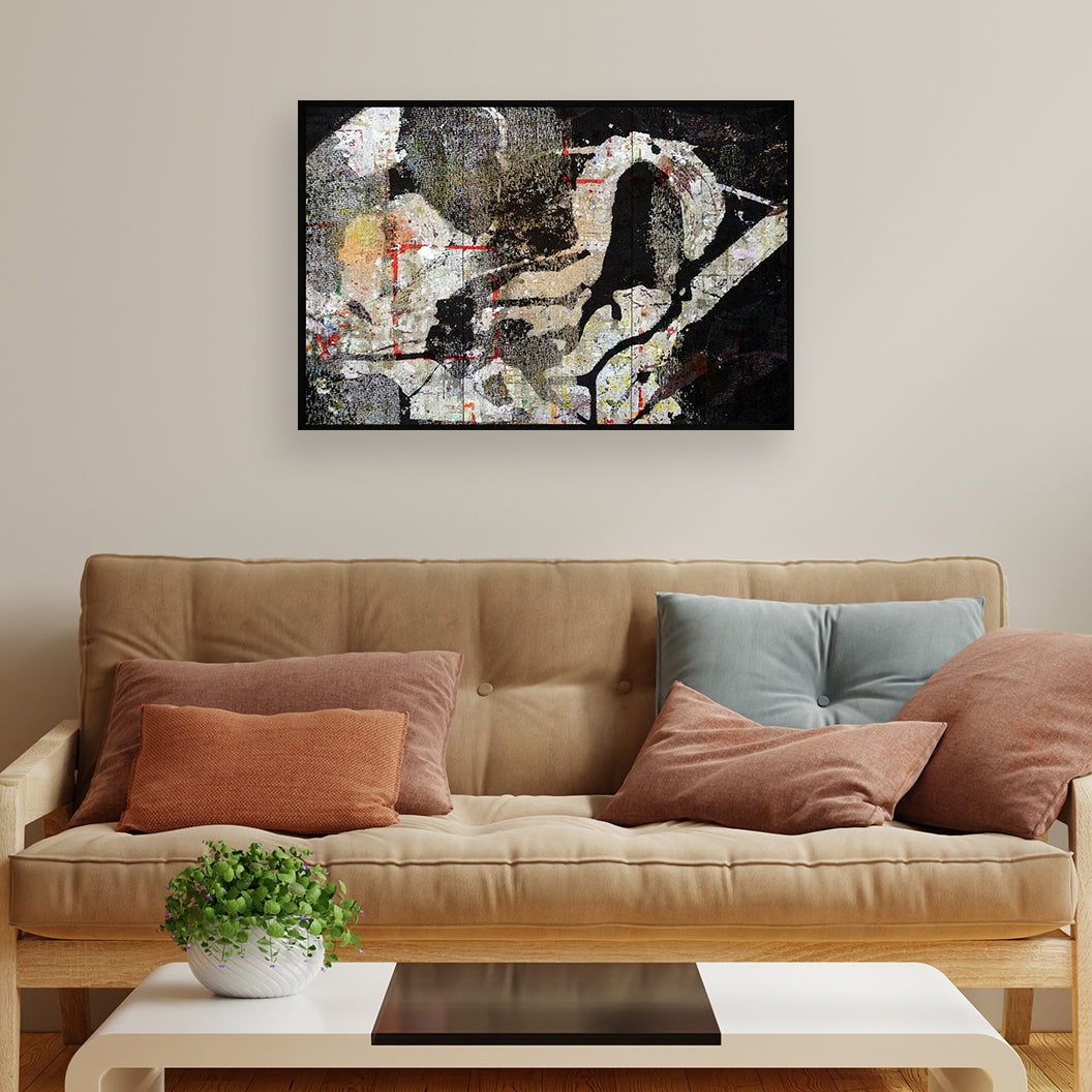 Black and white painting of a park scene canvas wall art. 