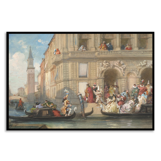 Masqueraders on Gondolas in Venice Canvas Wall Painting