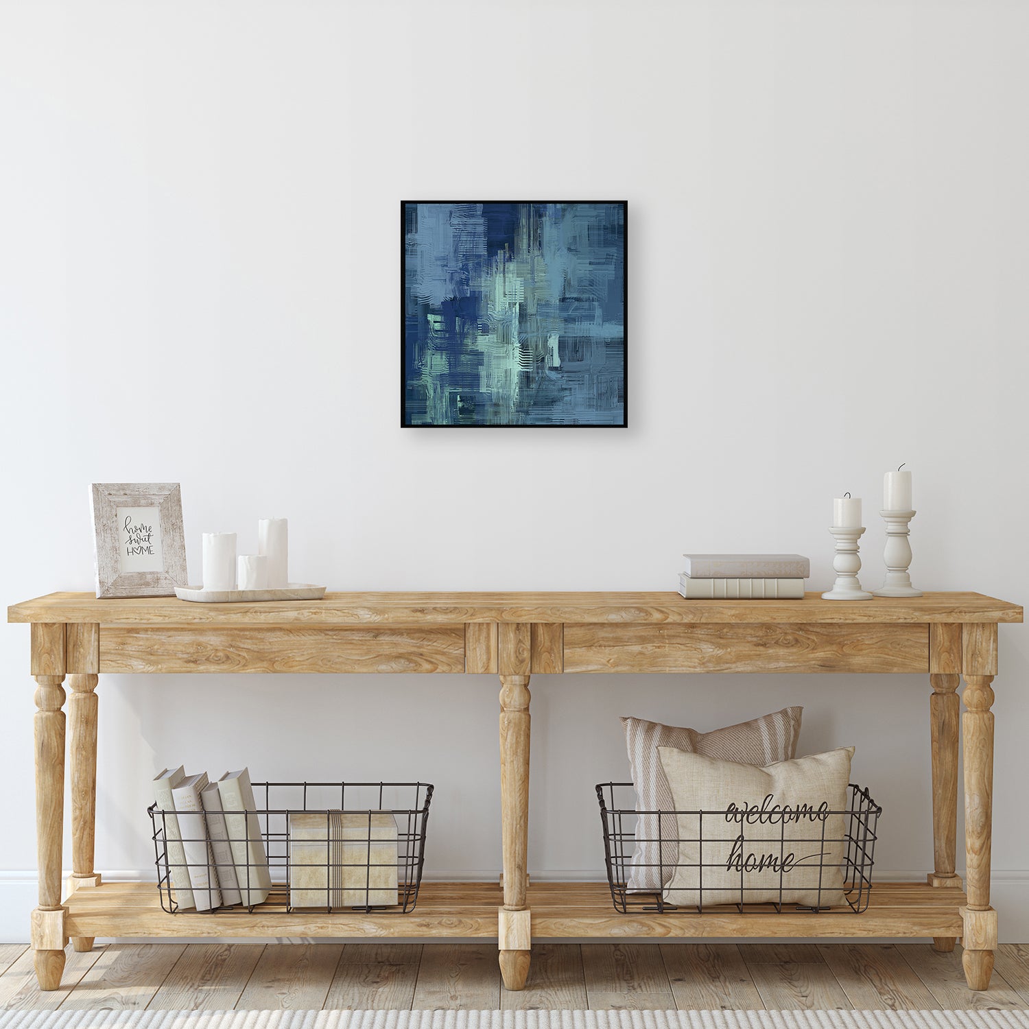Stunning abstract blue and green painting canvas wall art. 