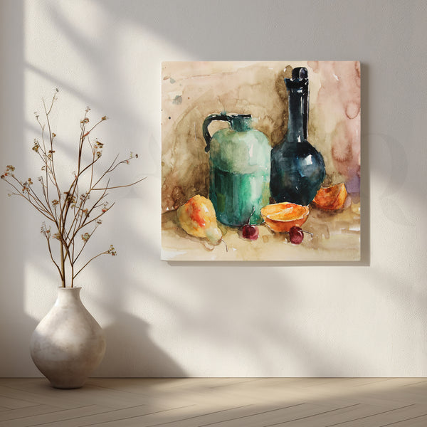 Rustic Still Life with Pear, Cherries Canvas Artwork