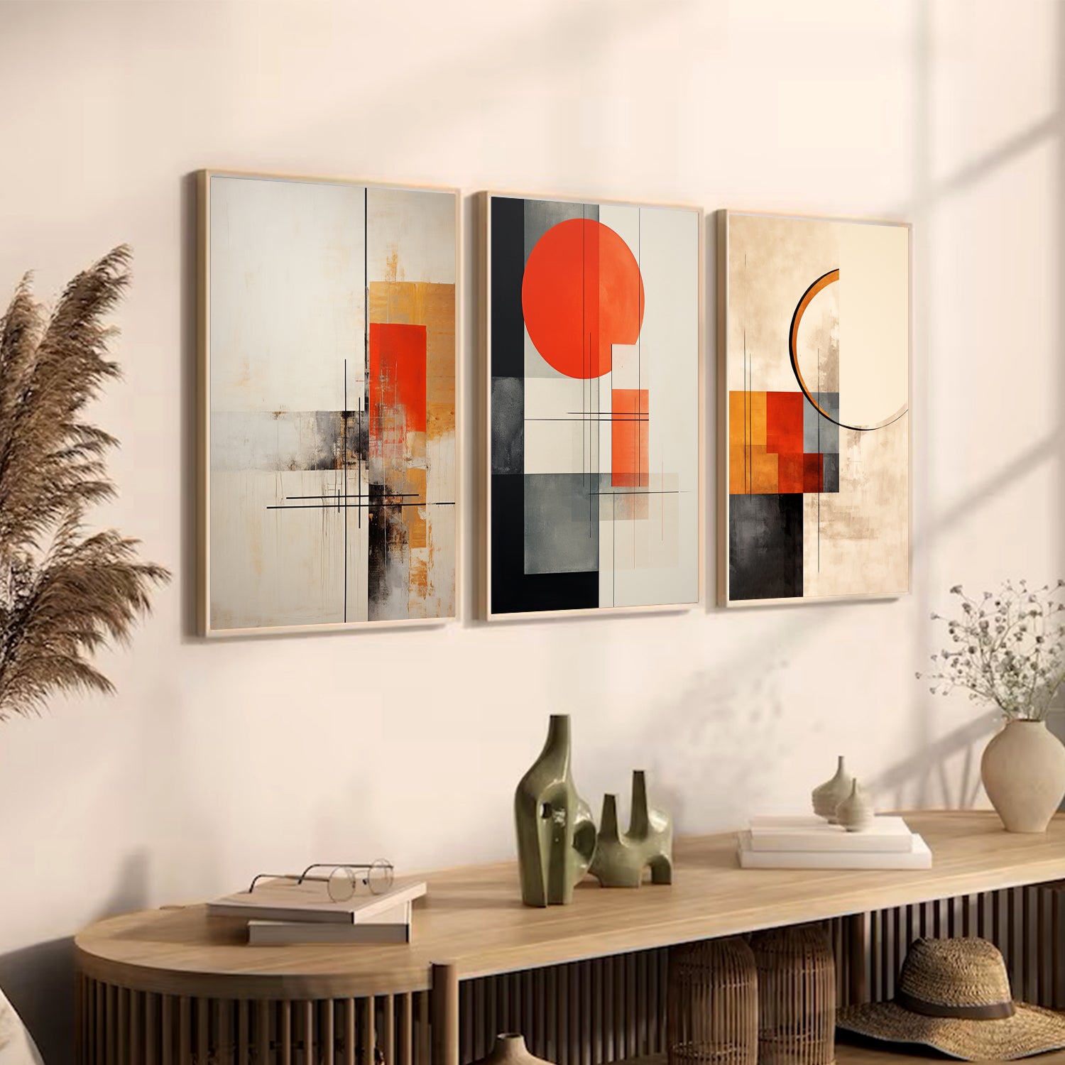  Abstract art three piece canvas set.