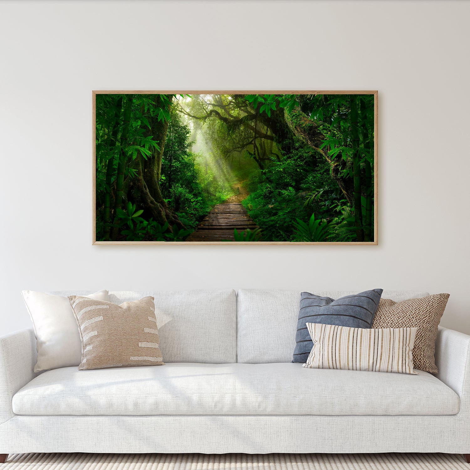 Sunlight filters through a lush jungle path.