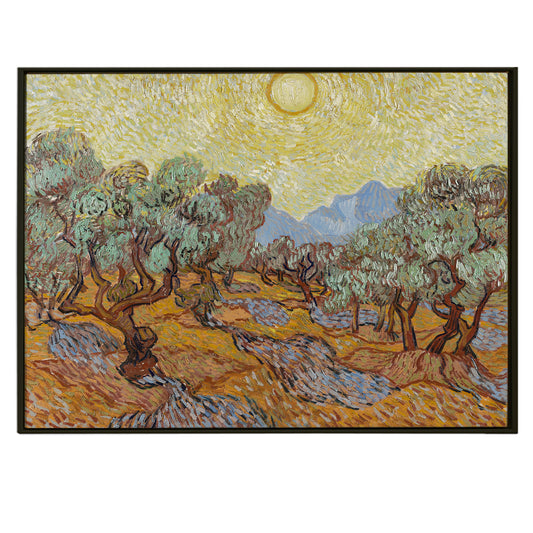 Olive Trees with Yellow Sky and Sun: Unveiling the Depths of Van Gogh’s Masterpiece Painting Print. Must buy Van Gogh painting for art lovers