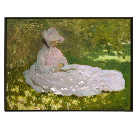 Springtime A Girl with A book by Claude Monet Most Famous Large Wall Art Paintings Reproductions - Impressionist Modern Canvas Art - Perfect for Office and Home Wall Decor.
