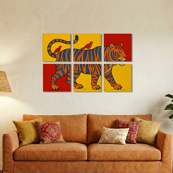 Bold Tiger Folk Gallery Wall Canvas Artwork Set of 6