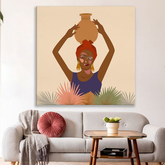 African Woman Abstract Artwork Canvas Prints Large Wall Art Framed Painting for Living Room Office Home Décor