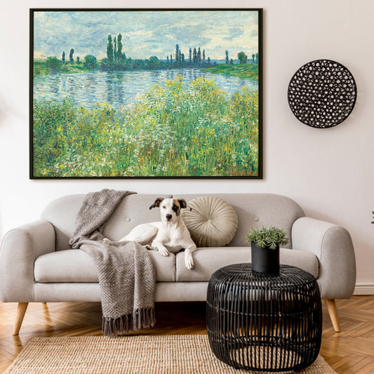 Large Wall Art Framed Canvas - Monet landscape painting of Seine Modern Art Impressionism on Framed Canvas Artwork Perfect for Office and Home Wall Decor.