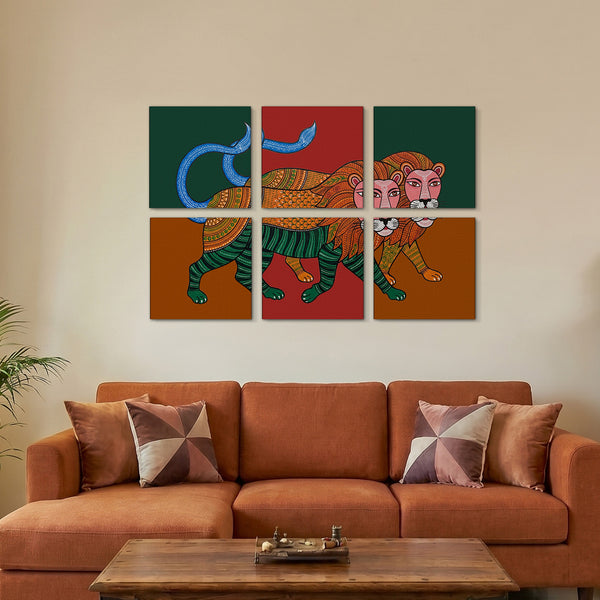 Folk Tiger Heritage Gallery Wall Canvas Artwork Set of 6