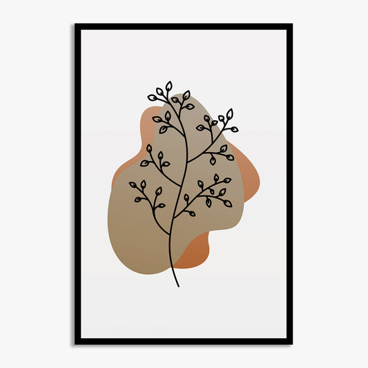 Minimalist Floral Artwork: Elegant Line Drawing with Earthy Tones