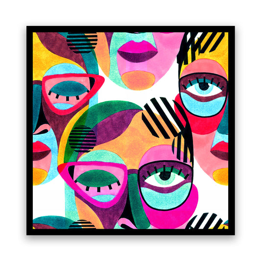 Bold and Vibrant Faces in an Abstract, Geometric Fusion