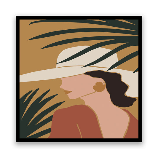 Chic Silhouette: A Woman in Summer Hat and Greenery