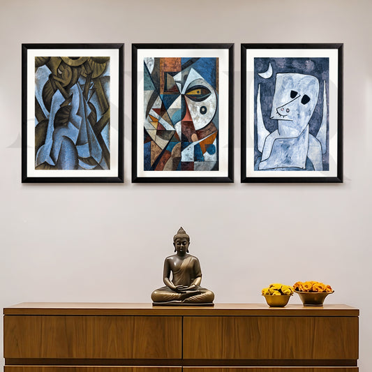 Avant-Garde Cubist Portrait Gallery Wall – Set of 3 Modern Artworks - 18 x 24 Inches for Entryway/Hallway