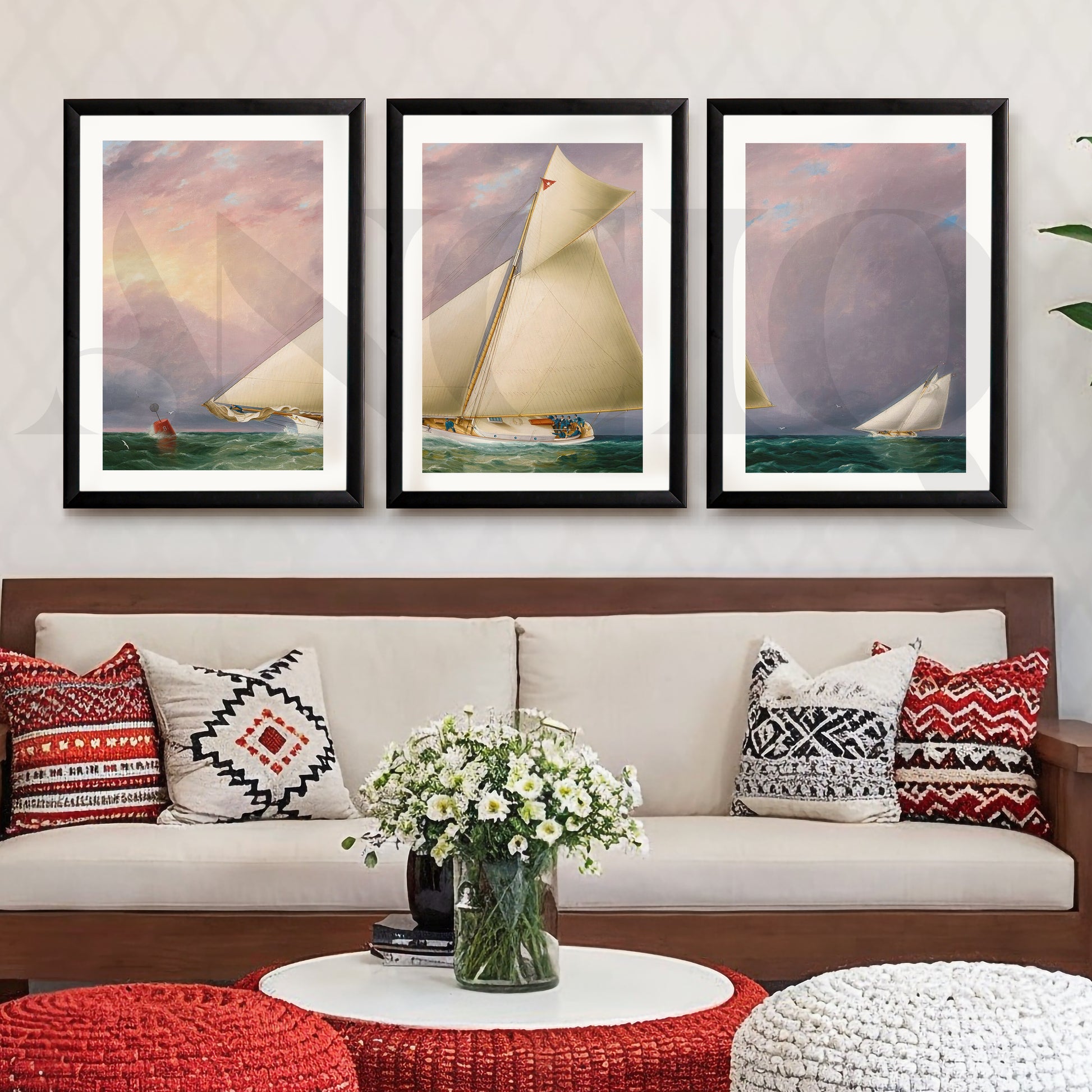 Classic Sailing Regatta Gallery Wall – Set of 3 Nautical Artworks - 18 x 24 Inches for Living Room
