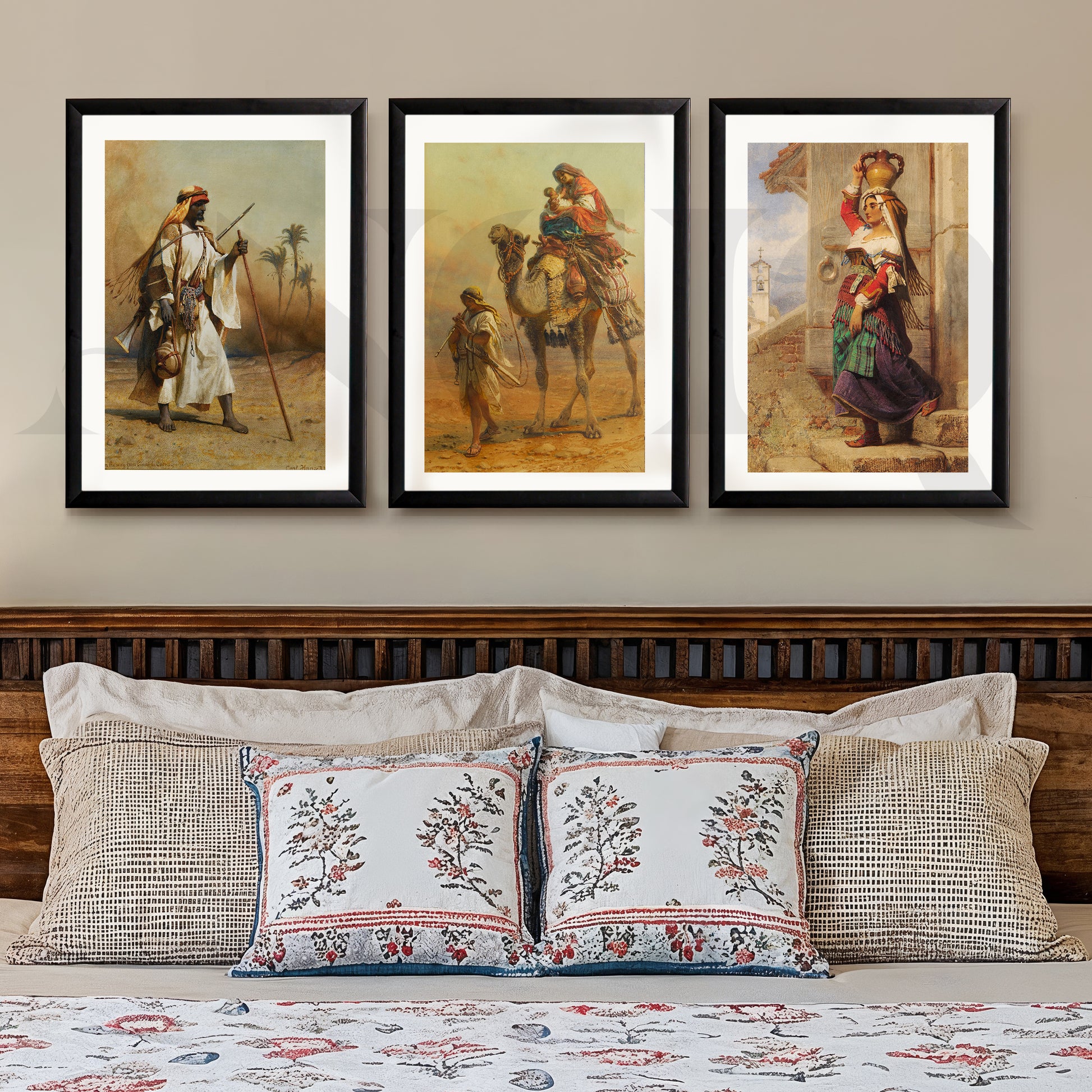 Vintage Desert Nomad Journey Gallery Wall – Set of 3 Classic Artworks - 18 x 24 Inches for Stylish Bedroom