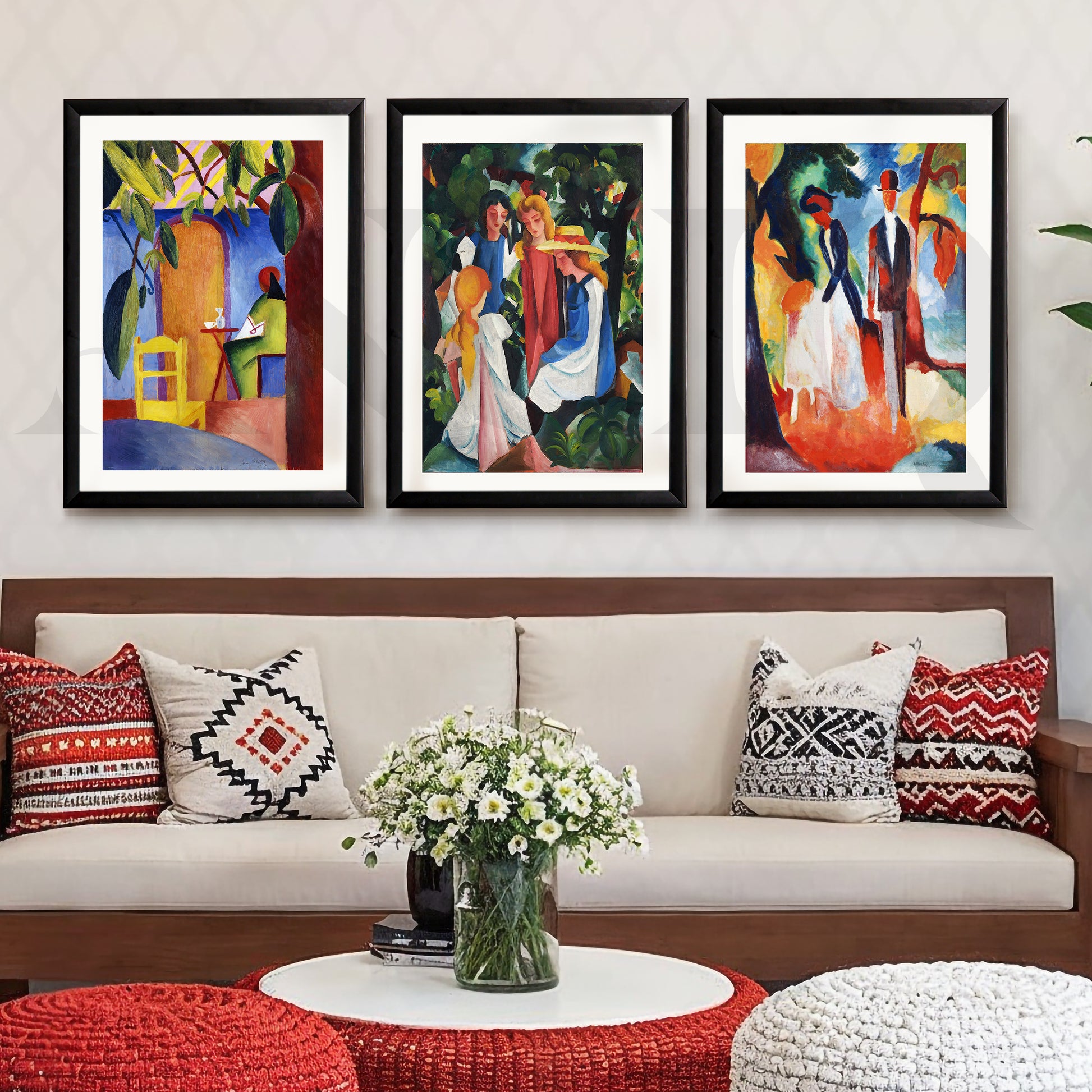 Expressionist Garden Scenes Gallery Wall – Set of 3 Modern Artworks - 18 x 24 Inches for Living Room