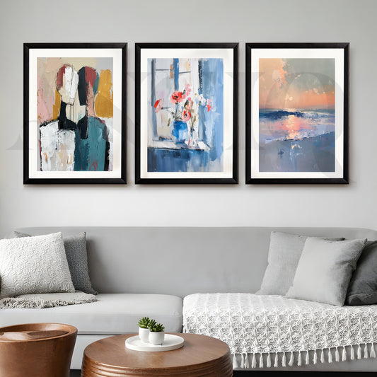 Contemporary Serenity Abstract Gallery Wall – Set of 3 Modern Artworks - 18 x 24 Inches for Living Room