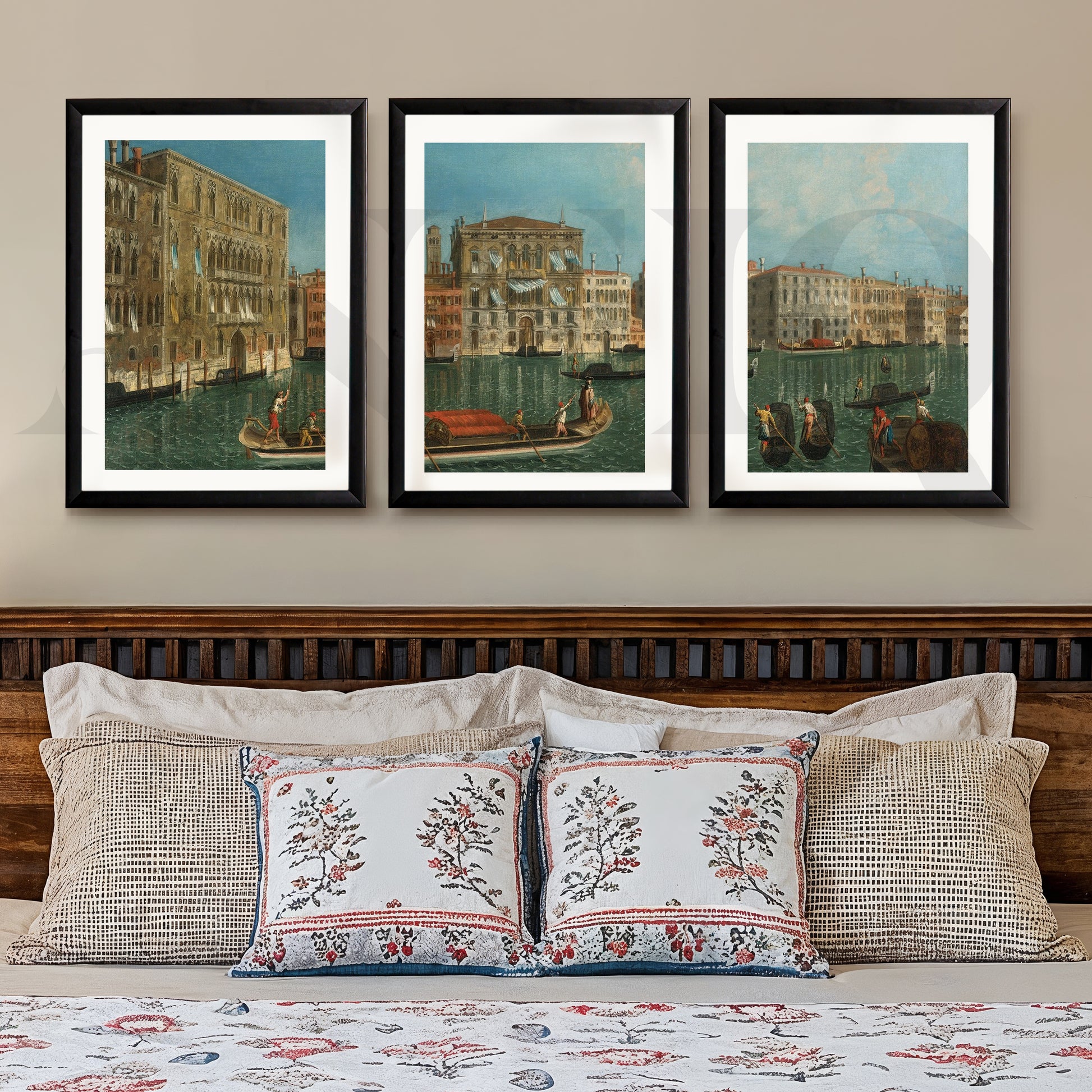 Venetian Canal Cityscape Gallery Wall – Set of 3 Classic European Artworks - 18 x 24 Inches for Stylish Bedroom