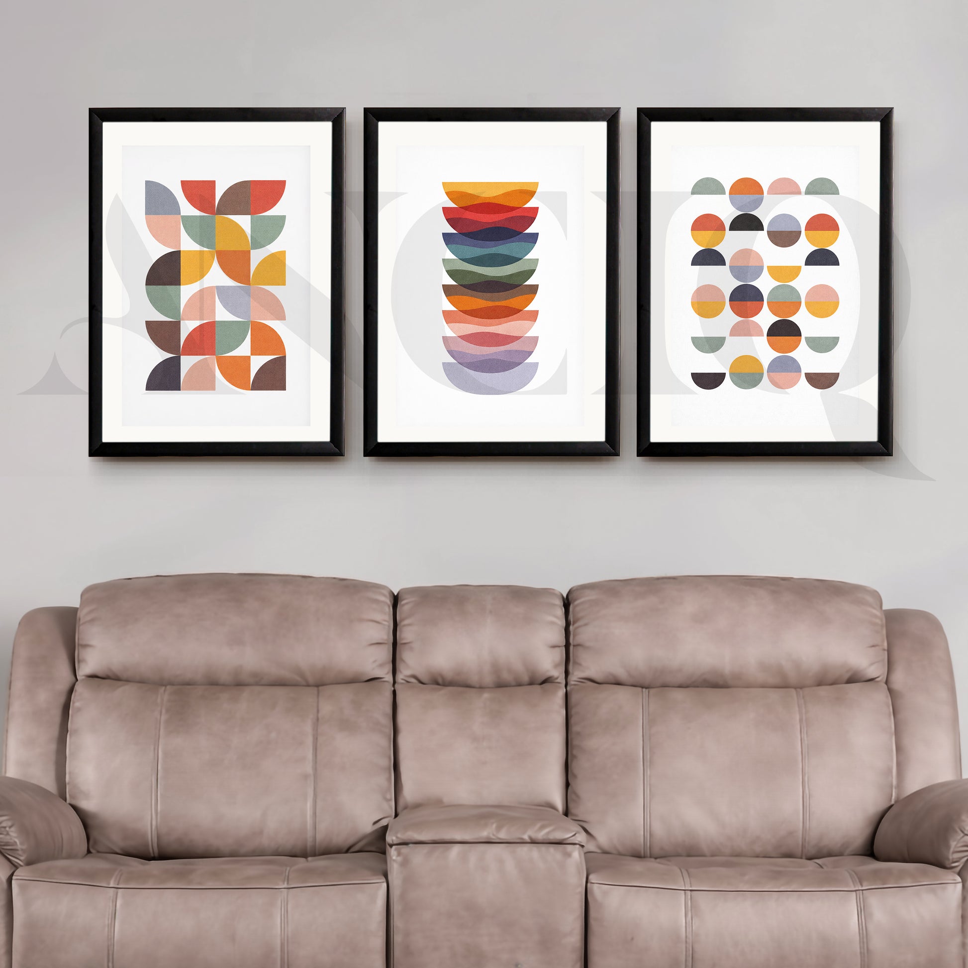 Retro Geometric Harmony Gallery Wall – Set of 3 Modern Abstract Artworks - 18 x 24 Inches for Living Room