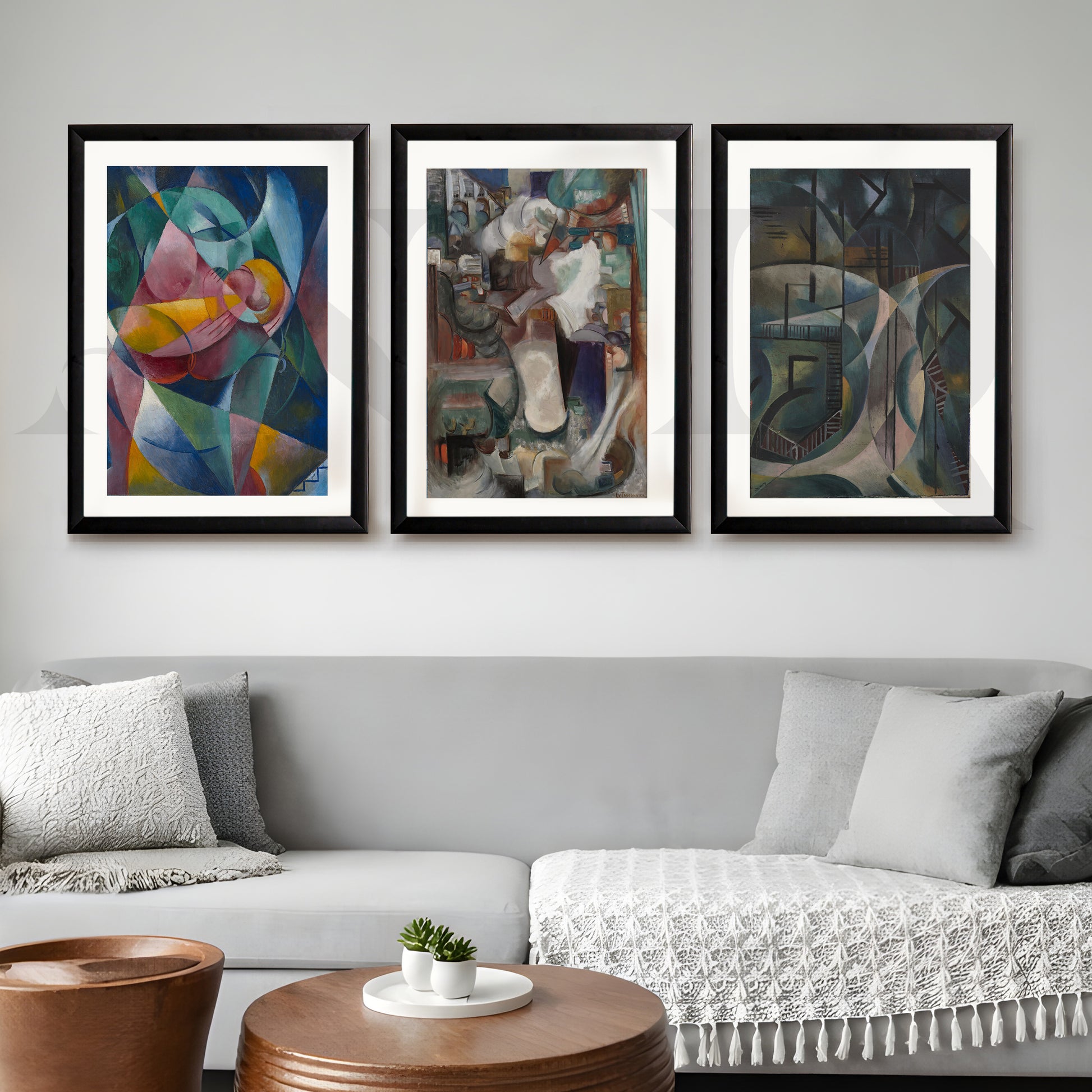 Modern Cubist Expression Gallery Wall – Set of 3 Abstract Artworks - 18 x 24 Inches for Living Room