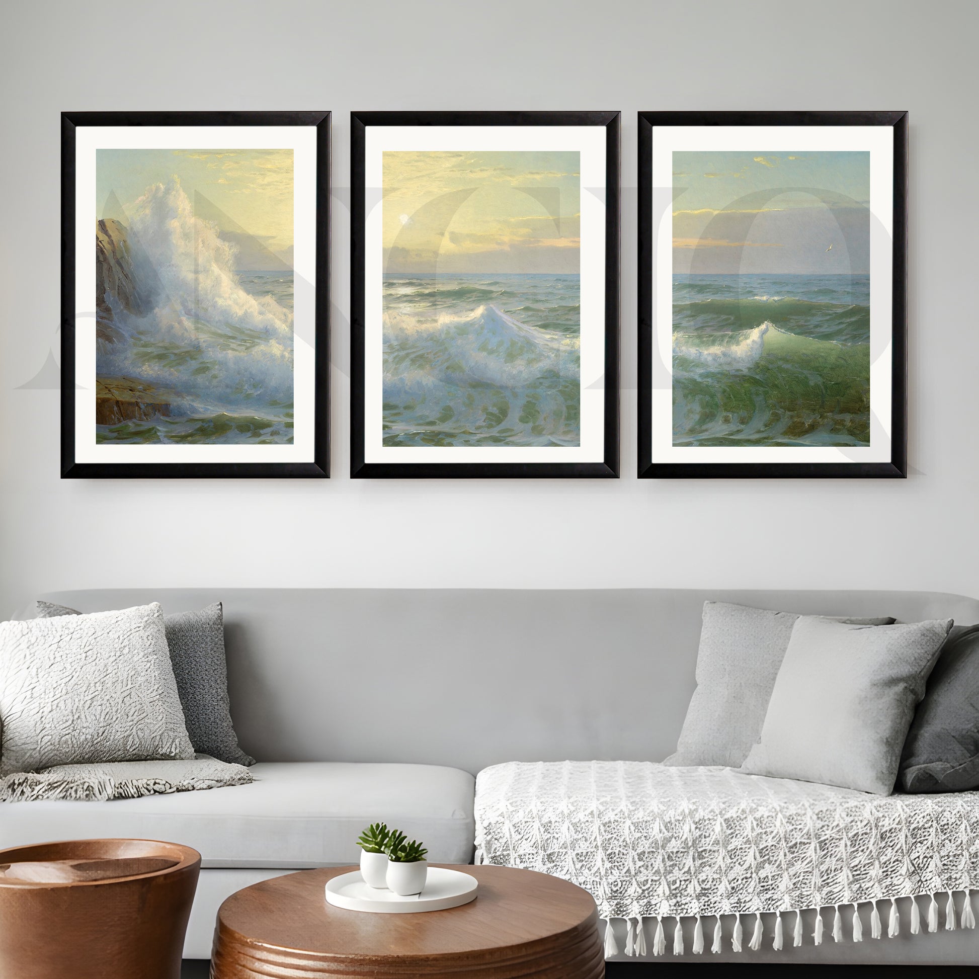 Ocean Waves Seascape Gallery Wall – Set of 3 Classic Coastal Artworks - 18 x 24 Inches for Living Room