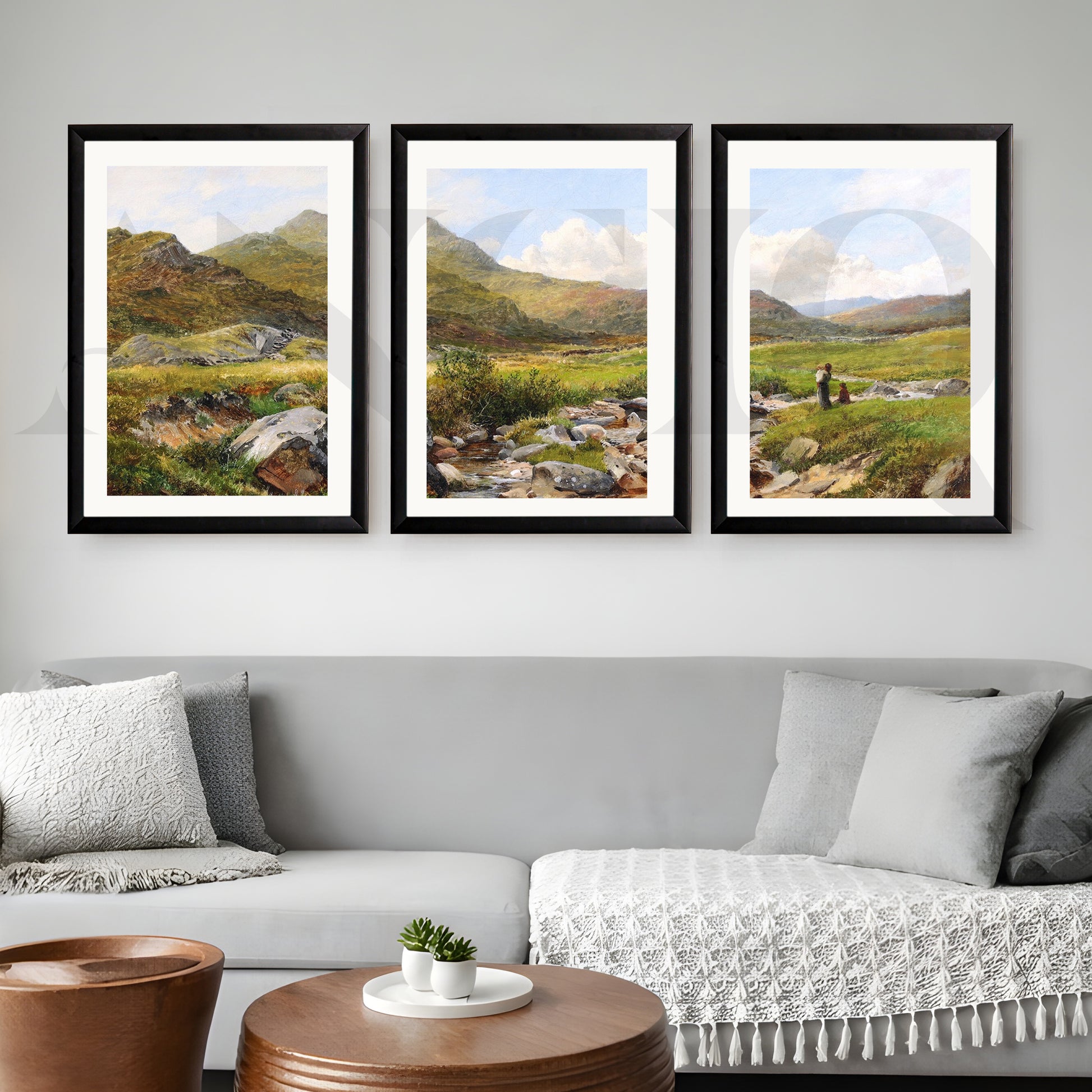 Highland Meadow Stream Gallery Wall – Set of 3 Classic Artworks - 18 x 24 Inches for Living Room