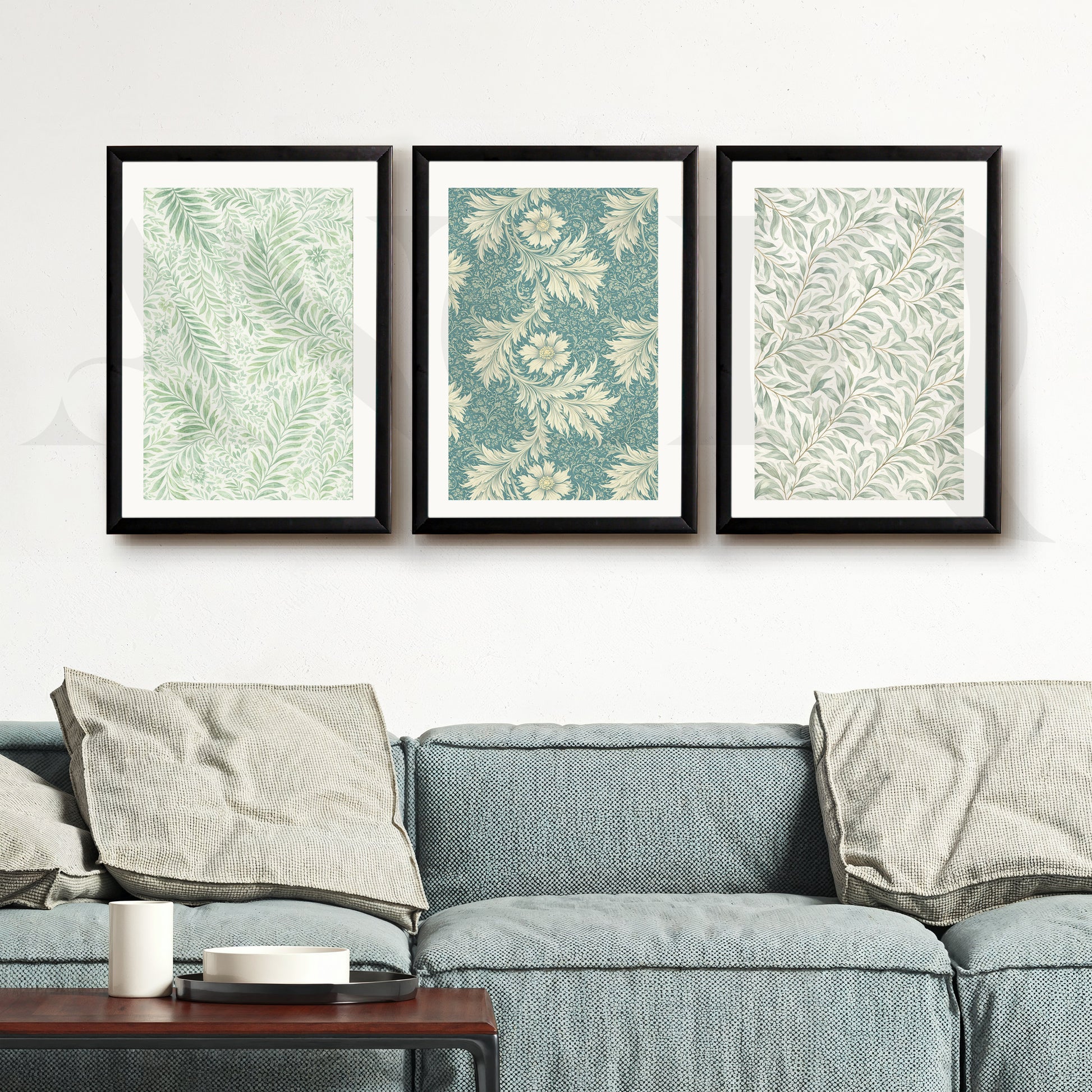 Vintage Botanical Textile Gallery Wall – Set of 3 Pattern Artworks - 18 x 24 Inches for Living Room