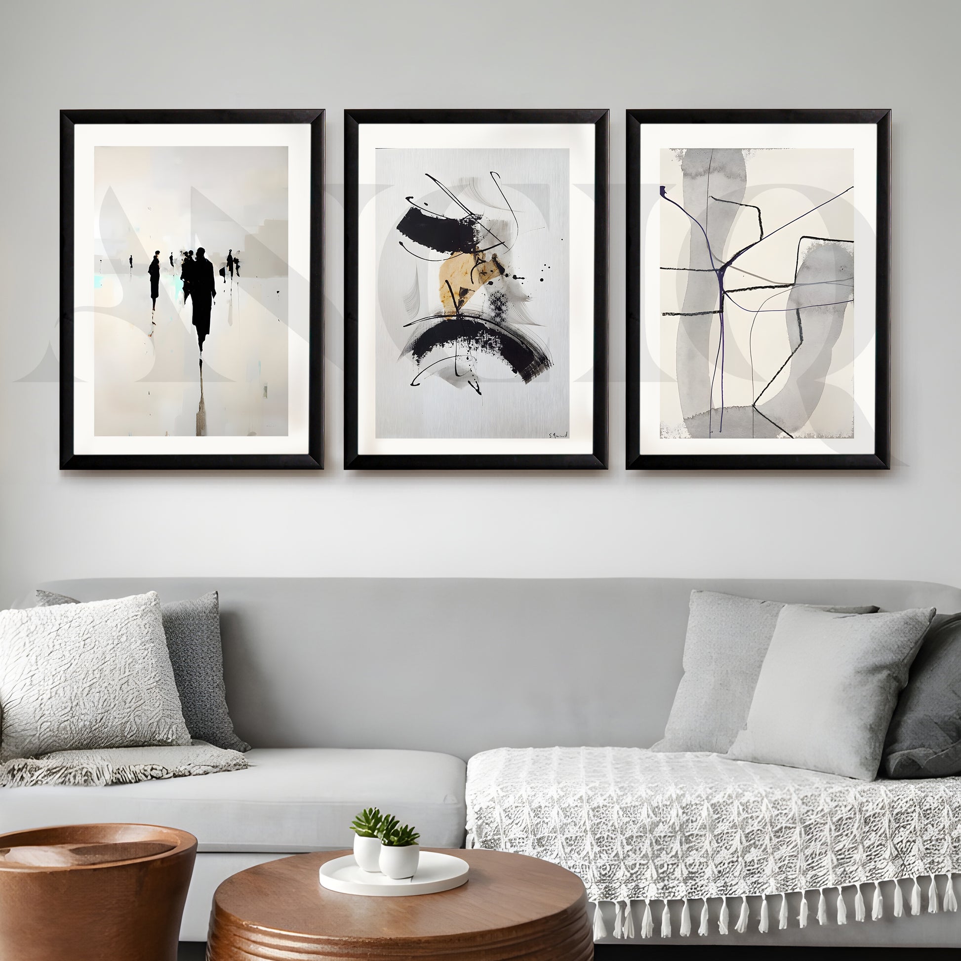 Minimal Ink Expressions Gallery Wall – Set of 3 Modern Abstract Artworks - 18 x 24 Inches for Entryway/Hallway