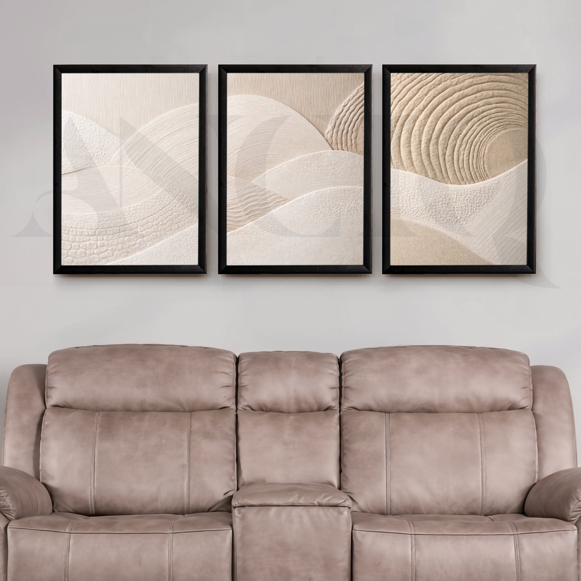 Neutral Textured Abstract Terrain Gallery Wall – Set of 3 Minimal Artworks - 18 x 24 Inches for Living Room