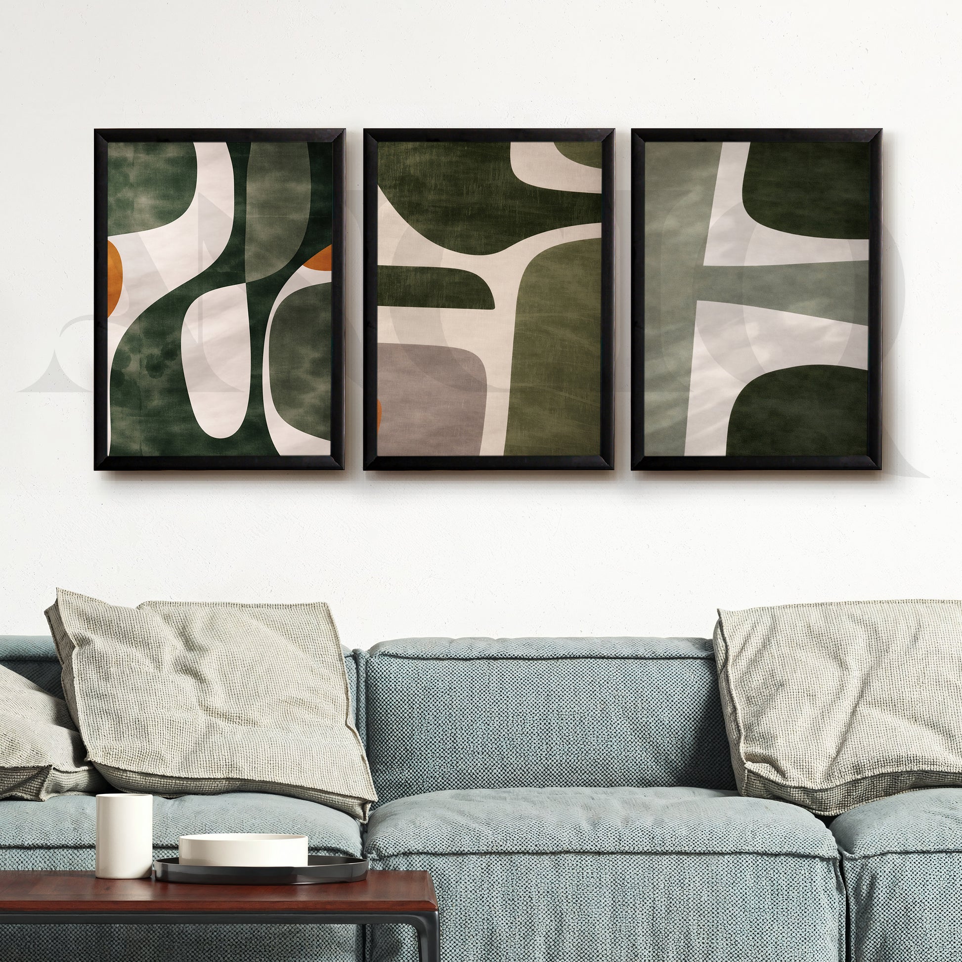 Organic Forms Abstract Gallery Wall – Set of 3 Contemporary Artworks - 18 x 24 Inches for Living Room