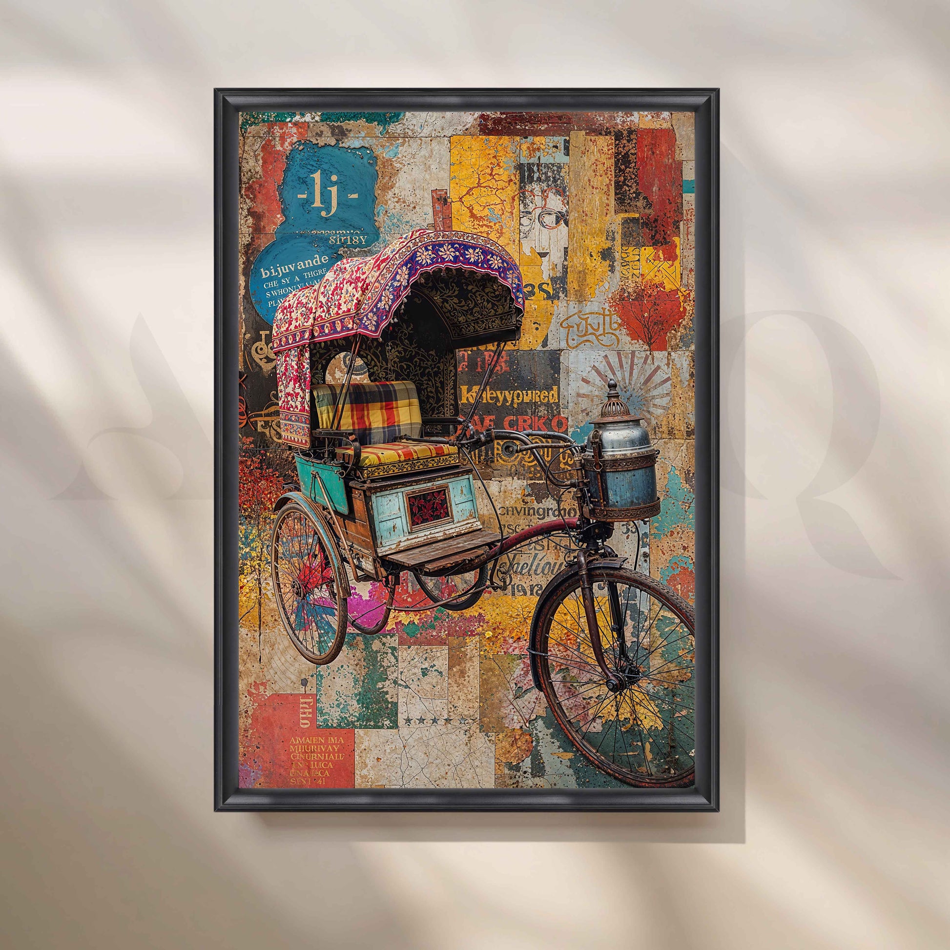 Vintage Rickshaw Pop Art Collage for Entryway/Hallway