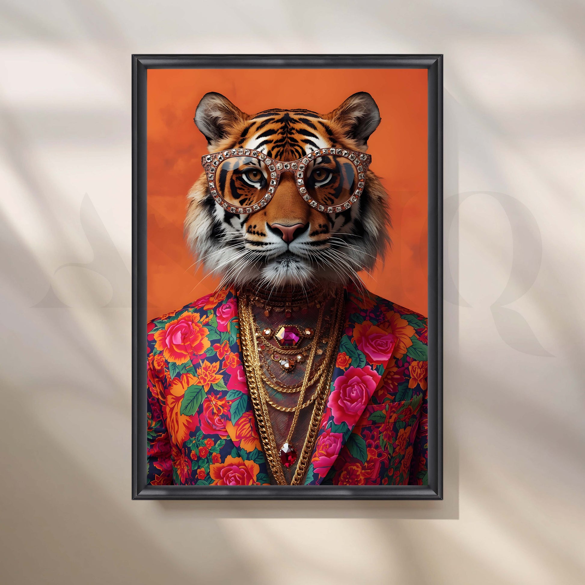 Luxury Tiger Pop Art Portrait with Sunglasses for Entryway/Hallway
