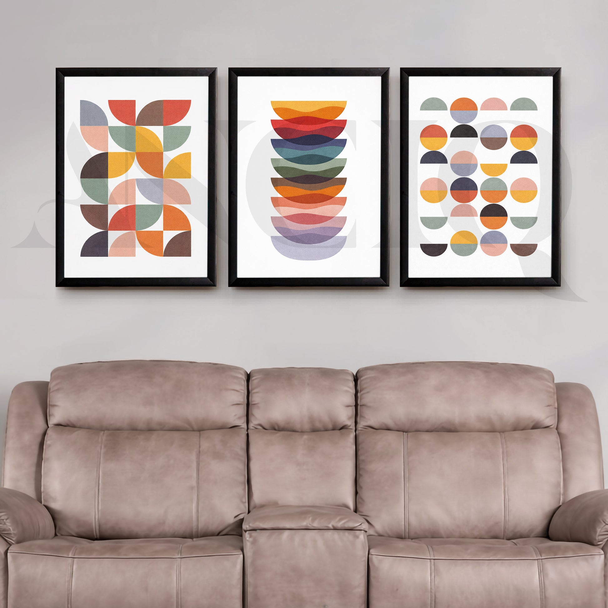 Retro Geometric Harmony Gallery Wall – Set of 3 Modern Abstract Artworks - 18 x 24 Inches for Living Room