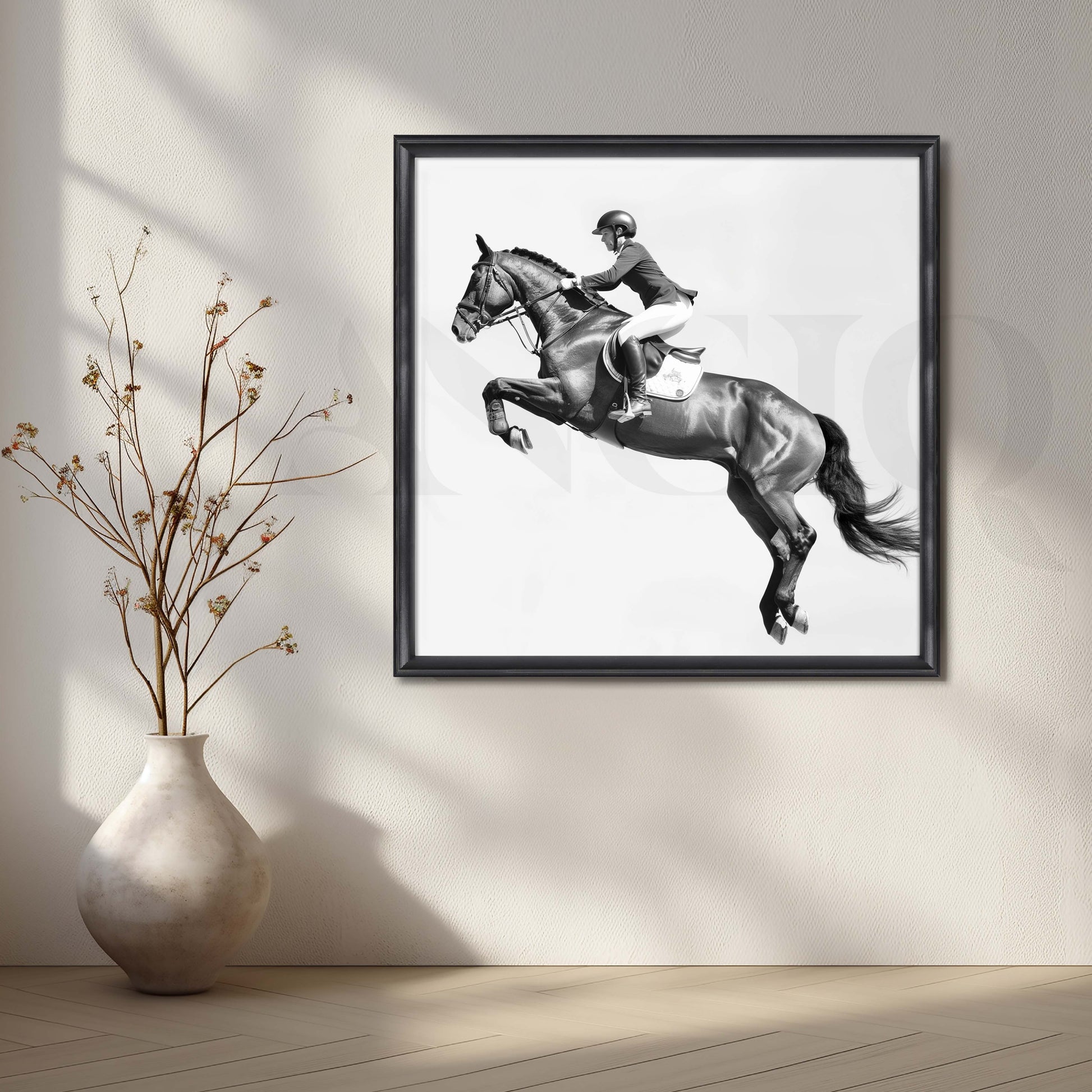 Monochrome Jumping Horse Canvas Artwork for Living Room