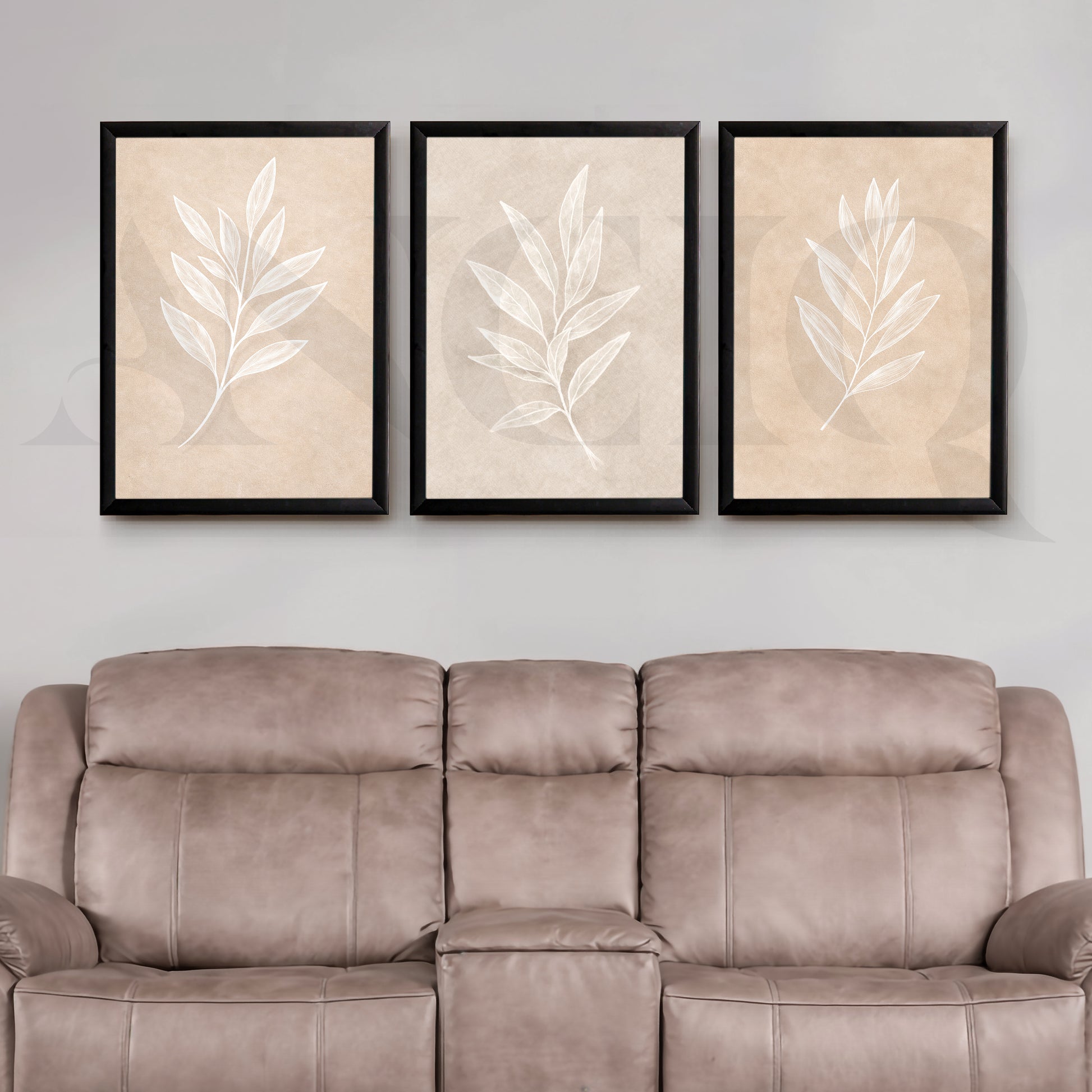 Minimal Leaf Imprint Gallery Wall – Set of 3 Botanical Artworks - 18 x 24 Inches for Living Room